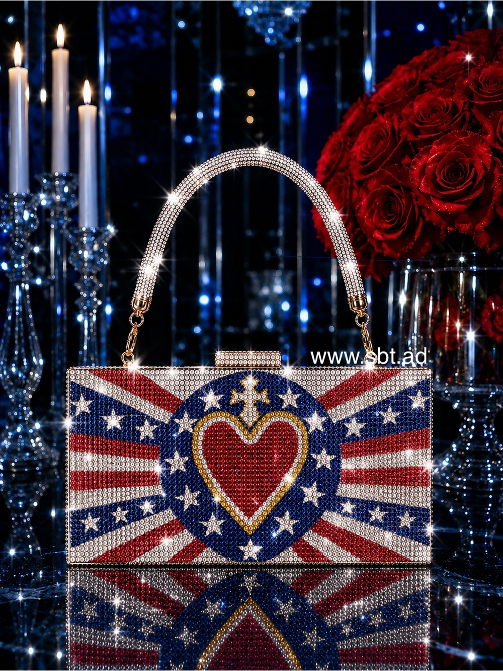 NWT Beautiful Sparkling Bling Swarovski Crystal American Flag Clutch Pur… - Picture 5 of 16